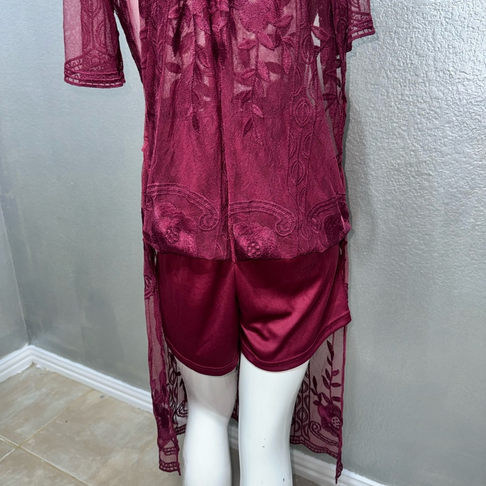 Chic Burgundy Lace Swim Cover-Up - Picture 12 of 17